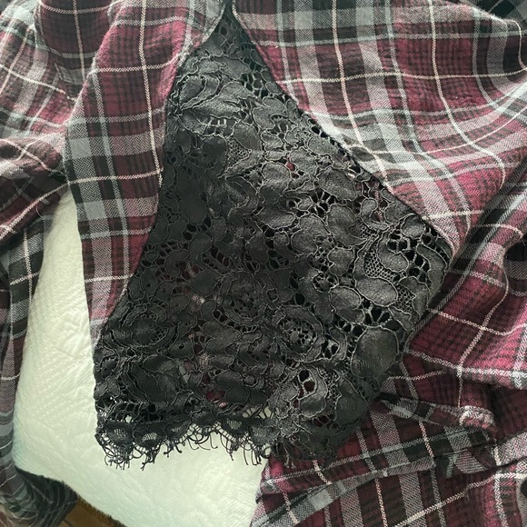 Torrid Burgundy Plaid Shirt with Lace Detail - Picture 8 of 13